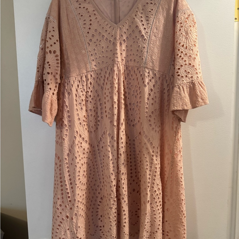 Roolee Blush Pink Eyelet V‑Neck Dress